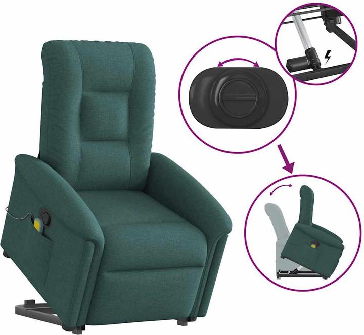Immagine prodotto VidaXL Poltrona massaggiante con ausilio stand-up in tessuto verde scuro