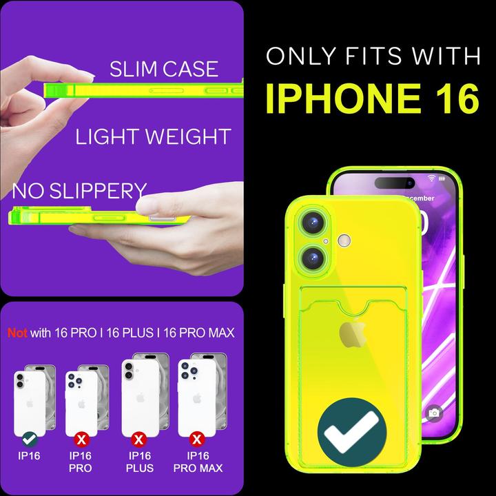 Actual product image Nalia Clear transparent neon silicone cover card holder (Apple iPhone 16)