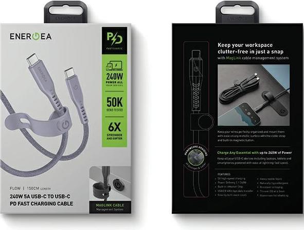 Actual product image Energea cable Flow USB-C - USB-C 1.5m fioletowy/purple 240W 5A PD Fast Charge (1.50 m, USB 3.2 Gen 1, 240 W)