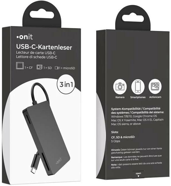Immagine prodotto Onit Lettore di schede esterno USB-C 3-in-1 (USB 3.0)