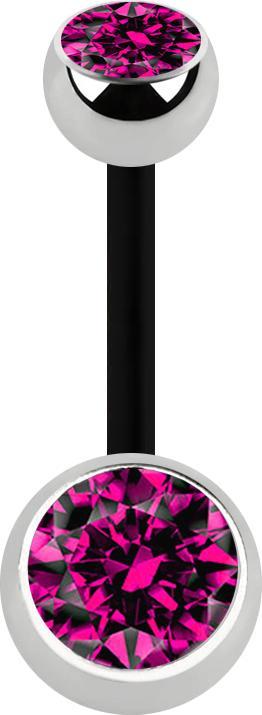 Immagine prodotto Star Piercing Banana nera con due sfere argento cristallo fucsia (senza ottone)