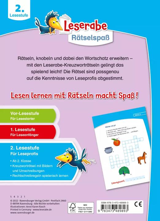 Produktbild Ravensburger Leserabe Rätselspass - Kreuzworträtsel zum Lesenlernen - 2. Lesestufe (Deutsch, Martine Richter, Anne Karen Rasch, Heribert Schulmeyer, 2022)