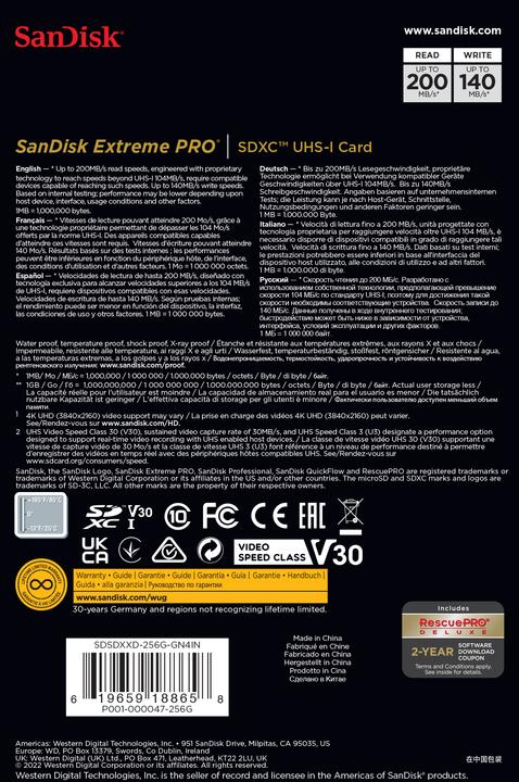 Immagine prodotto SanDisk Extreme PRO UHS-I V30 (256 GB, SDXC, U3, UHS-I)