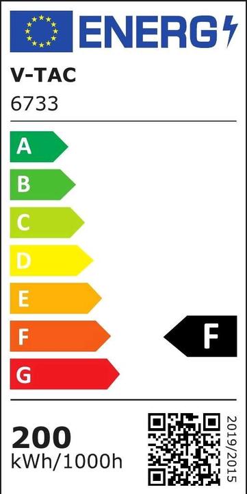 Energie-Label V-TAC VT49204 200W LED Fluter SMD FSerie Schwarzer Körper 4000K (17600 lm, IP65)