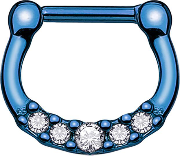 Star Piercing Septum mit mit fünf Kristallen dunkelblau und Titanium Beschichtung (Chirurgenstahl 316L, ohne Messing)