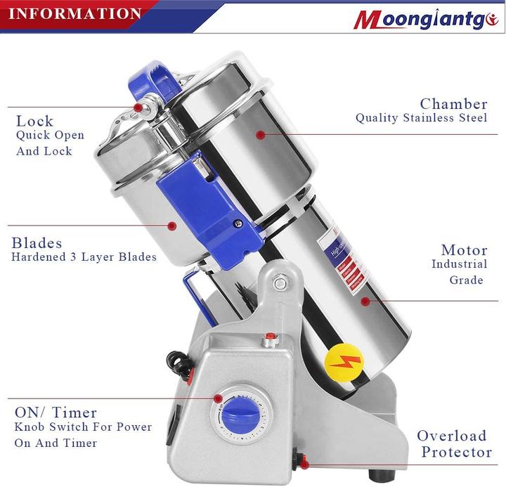 Immagine prodotto Moongiantgo Mulino elettrico per cereali da 400 g (1800 W)