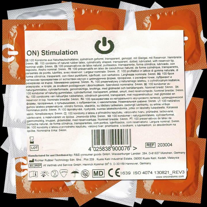 Actual product image ON) Stimulation" 100 moist nubby condoms with lots of lubricant, maxi pack (100 pcs.)