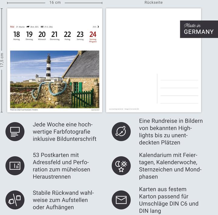 Produktbild Harenberg Bretagne & Normandie Sehnsuchtskalender 2026 - Wochenkalender mit 53 Postkarten (Deutsch)