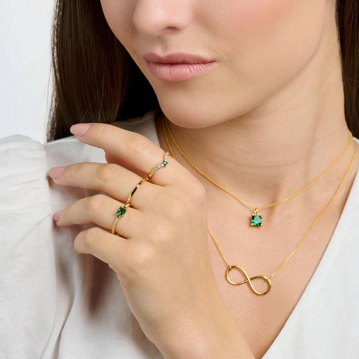Image du produit Thomas Sabo Bague pierre verte avec pierres blanches or (56, Argent 925)