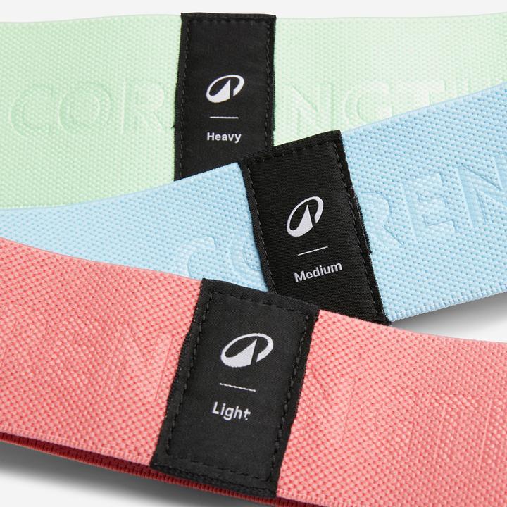 Image du produit Corength Pack de 3 élastiques textiles pour fessier de fitness (0.31 m, Léger, Fort, Moyen)