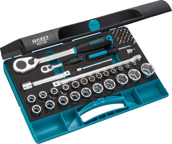 HAZET Steckschlüssel Satz 953HP ∙ Vierkant6,3 mm (1/4 Zoll), Vierkant12,5 mm (1/2 Zoll) ∙ Aussen Sec… (27 mm)