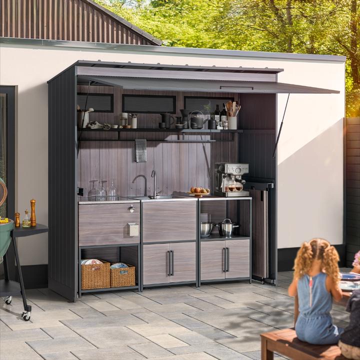 Produktbild Ventaris Outdoor-Küche Gartenhaus 220 cm x 94 cm x 226 cm mit Einrichtung Anthrazit