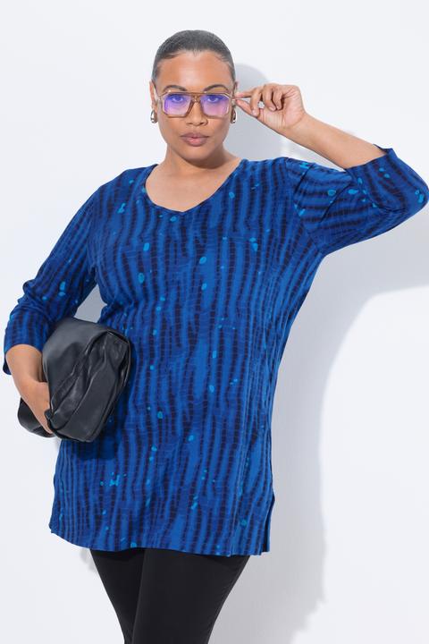 Immagine prodotto Ulla Popken Longshirt, Batikmuster, A-Linie, V-Ausschnitt, 3/4-Arm (50, 52)