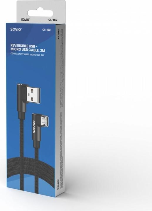 Produktbild Savio CL-162 dwustronny kabel USB- micro USB, 2m, kątowy, oplot (2 m)