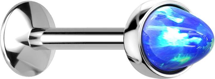 Star Piercing Micro Labret Innengewinde silber Opal Cone blau (ohne Messing, Chirurgenstahl 316L)
