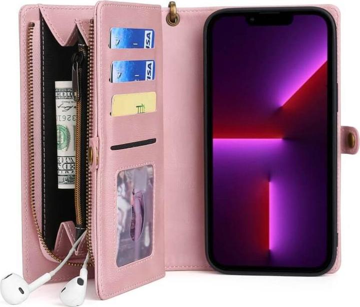 Actual product image Megshi iPhone 15 - 2-1 Wallet Case pink (Apple iPhone 15)