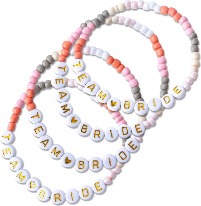 Immagine prodotto Papierdrachen 4 Perlenarmbänder Brautjunfer – TEAM <3 BRIDE (Materiale sintetico, Gomma, Tessuto)