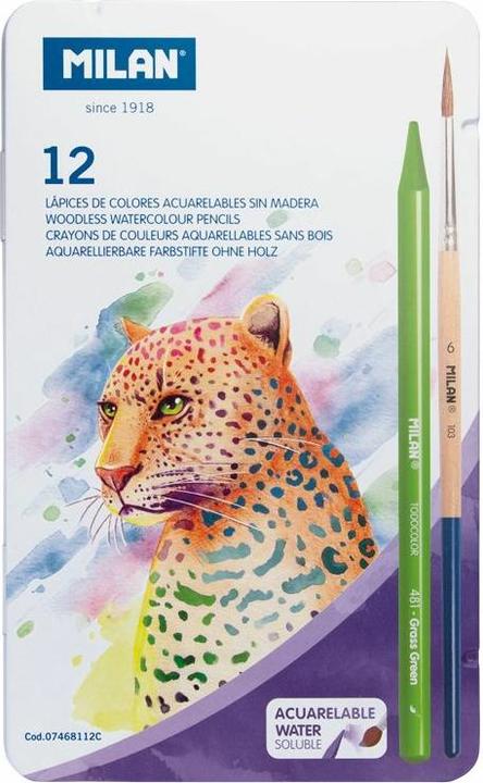 Woodfree Watercolour Pencils 12 Colours + Brushes (12 colours, 12 x)