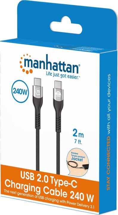 Produktbild Manhattan USB 2.0 Typ C EPR Ladekabel 240 W / PD 3.1 (2 m, USB 2.0, 240 W)