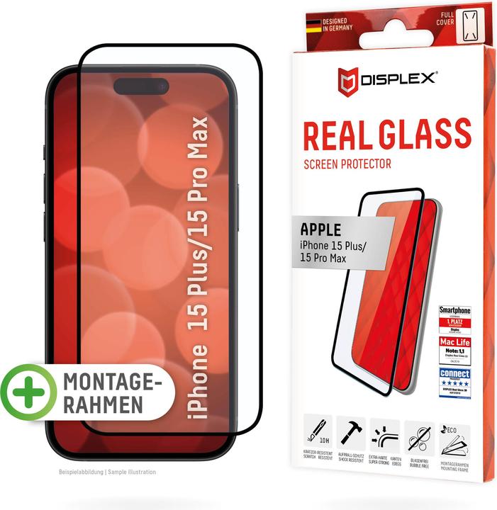 Image du produit Displex Real Glass, Full Cover Panzerglas (1 pièce(s), Apple iPhone 15 Pro Max, Apple iPhone 15 Plus)