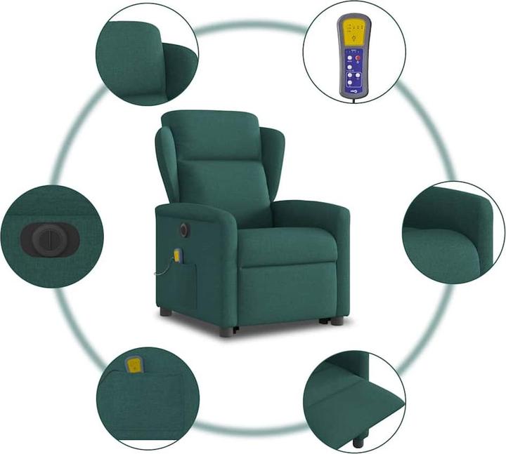 Produktbild VidaXL Elektrischer Massagesessel mit Aufstehhilfe Dunkelgrün Stoff