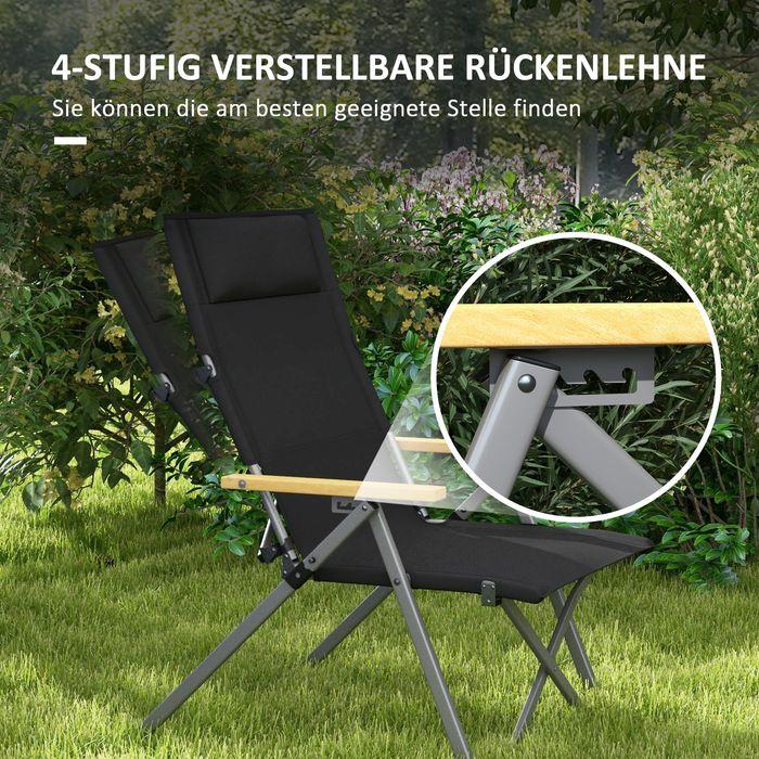 Produktbild Swisshandel24 Campingstuhl faltbar, 4-fach verstellbare Rückenlehne, Kopfstütze, Schwarz