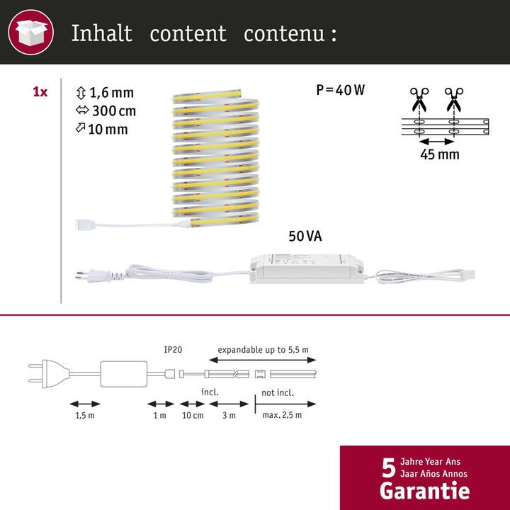 Image du produit Paulmann MaxLED 1000 Full-Line COB Stripe Set (Lumière du jour, 300 cm, Intérieur)