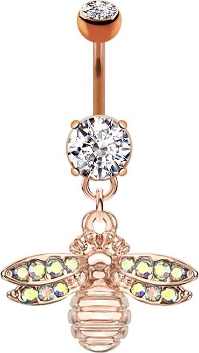 Star Piercing Banane rosegold mit Anhänger Biene (Messing, Chirurgenstahl 316L)