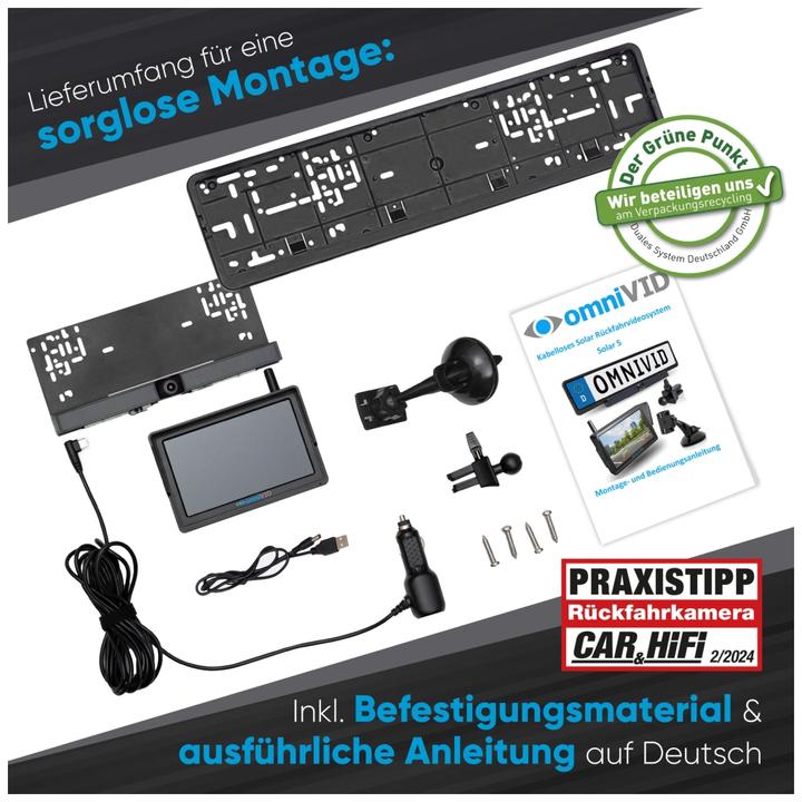 Produktbild OmniVID Solar5 Kabelloses Solar-Rckfahrvideosystem