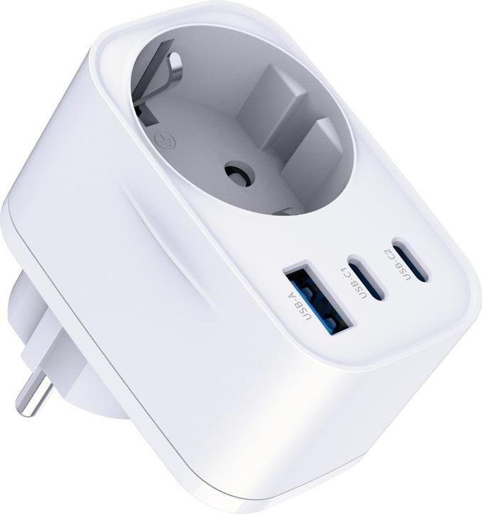 Actual product image 3MK Adapter sieciowy Hyper Comfort Charger 30W 1xUSB-A 2xUSB-C 1xSchuko PD QC3.0 biały (30 W)