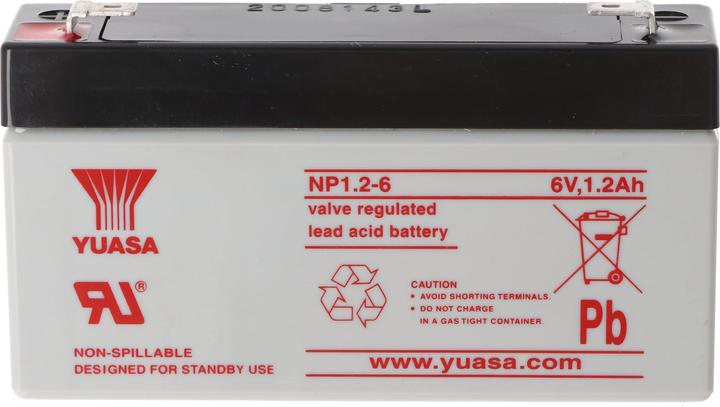 Actual product image Yuasa NP1.2-6 Akku Blei PB 6.0 Volt 1200mAh mit 2 Faston 4,8mm Steckkontakten