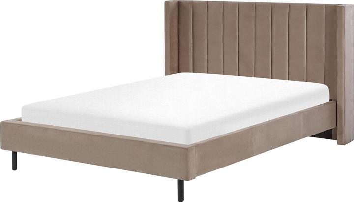 Actual product image Beliani Upholstered Bed Velvet Fabric taupe Slatted Frame 160 x 200 cm VILLETTE (160 x 200 cm)