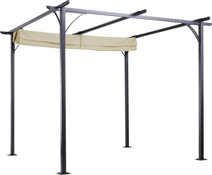 Outsunny Pergola Pavillon 3 x 3 m mit Schiebedach, UV-Schutz Alu Beige (300 cm, 300 cm)