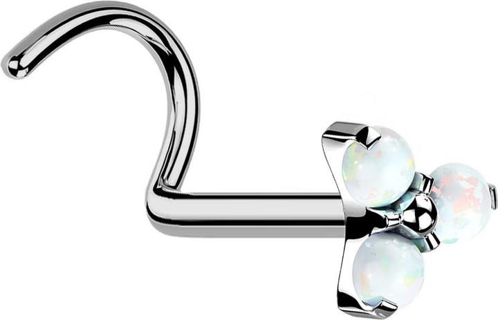 Immagine prodotto Star Piercing Threadless Nasenstecker gebogen silber Dreieck drei Opale weiss (senza ottone, Titanio G23)
