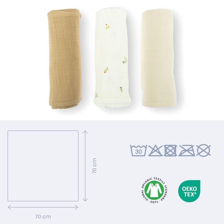 Actual product image Doomoo Mulltücher 3er Pack (70 cm, 70 cm)