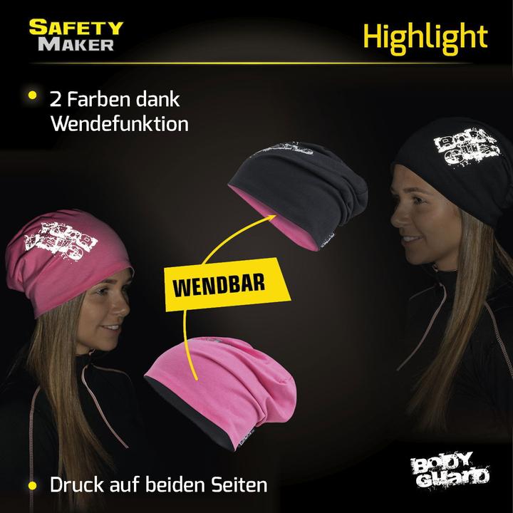 Actual product image SafetyMaker Reversible beanie reflective pink/silver