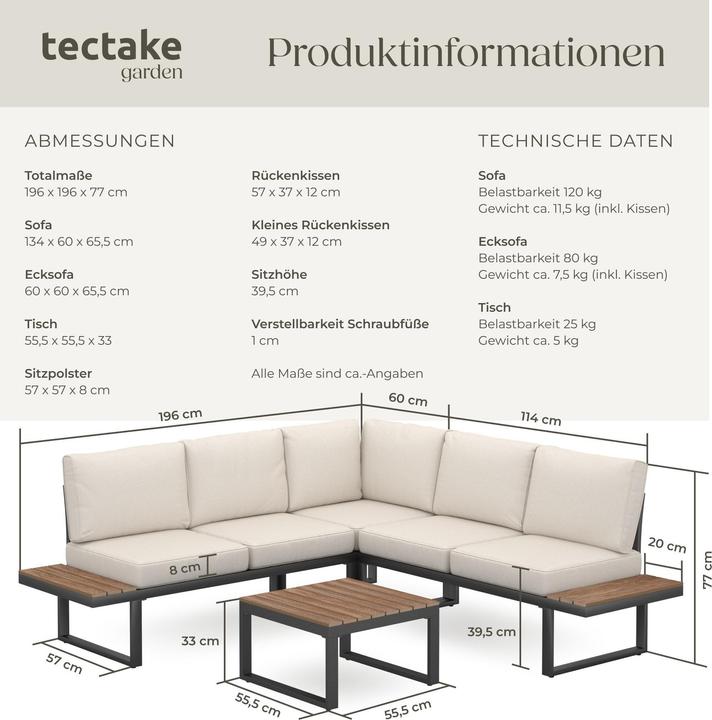 Produktbild tectake Garten-Lounge-Set Eliar, 4-teilig, mit Aluminiumgestell