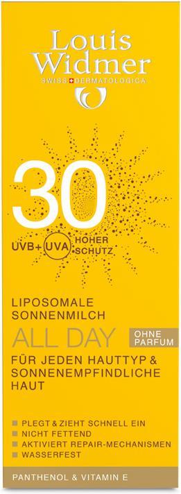 Image du produit Louis Widmer Lait solaire All Day non parfumé (Lait solaire, SPF 30, 100 ml, 137 g)