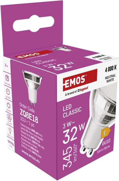 Produktbild Emos LED Lampe Classic MR16 Silber/ GU10 / 3 W (32 W) / 345 lm / Neutral Weiss (GU10, 3 W, 345 lm, 1 x, E)
