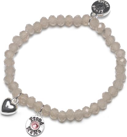 Proud MaMa Armband, Herz Taupe (Glasperlen auf elastischem Band)