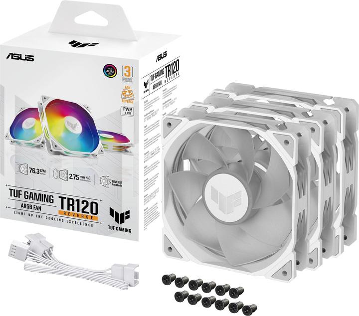Actual product image ASUS Fan TUF GAMING TR120 FAN ARGB REV WHT 3IN1 (120 mm, 3 x)