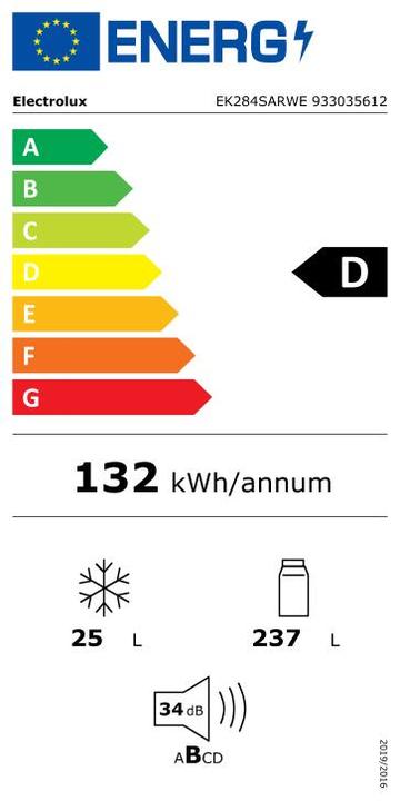 Label énergétique Electrolux EK284SARWE (262 l)