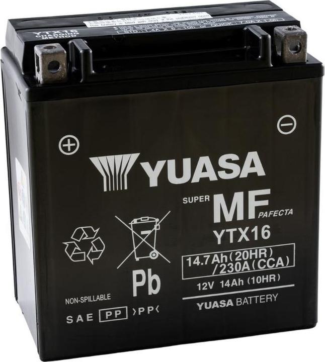 Actual product image Yuasa AGM YTX16 14Ah Motorradbatterie YTX16-BS geschlossen (12 V, 14 Ah, 230 A)