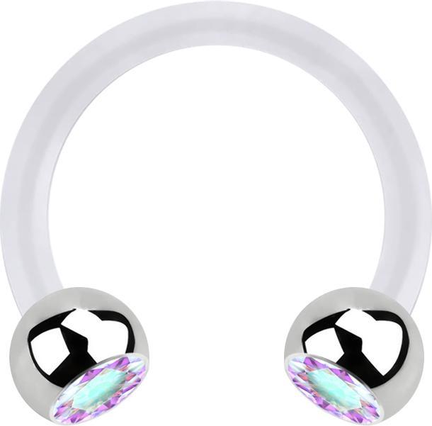 Image du produit Star Piercing Micro Circular Barbell transparent avec deux boules en cristal argenté multicolore (Bioflex, sans laiton, Acier chirurgical 316L)