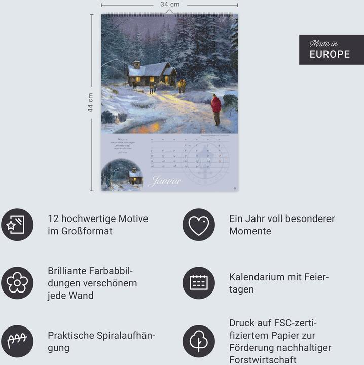 Image du produit Thomas Kinkade: Land im Licht Kalender 2026 (34 x 44 cm, Allemand)