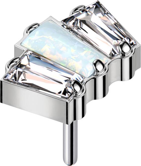 Star Piercing Threadless silber drei Baquette zwei Kristalle silber und ein Opal weiss (ohne Messing, Titan G23)
