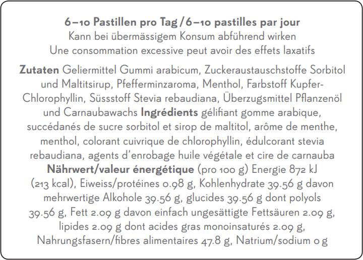 Nährwerte und Zutaten Phytopharma Pfefferminze | Mentha Pastillen (40 Stück, Bonbon, 72 g)