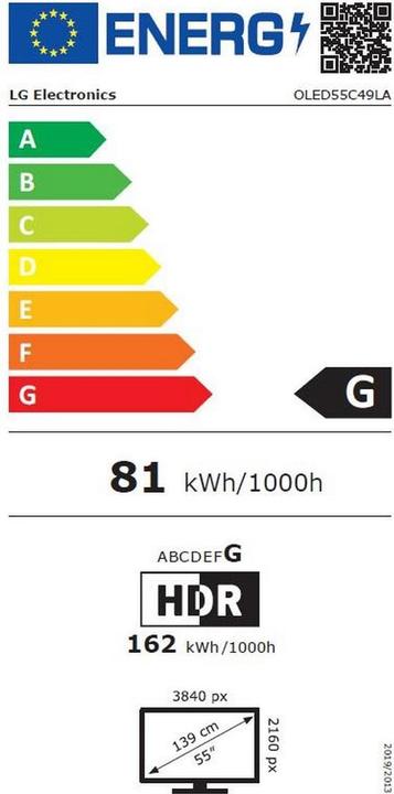 Energy Label LG OLED55C49LA.AVS (55", C4, OLED, 4K, 2024)