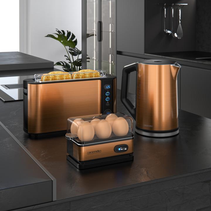 Produktbild Arendo Frühstücks Set, Wasserkocher 1,5l Temperaturwahl, 2-Scheiben Toaster & Eierkocher für 6 Eier, Kupfer