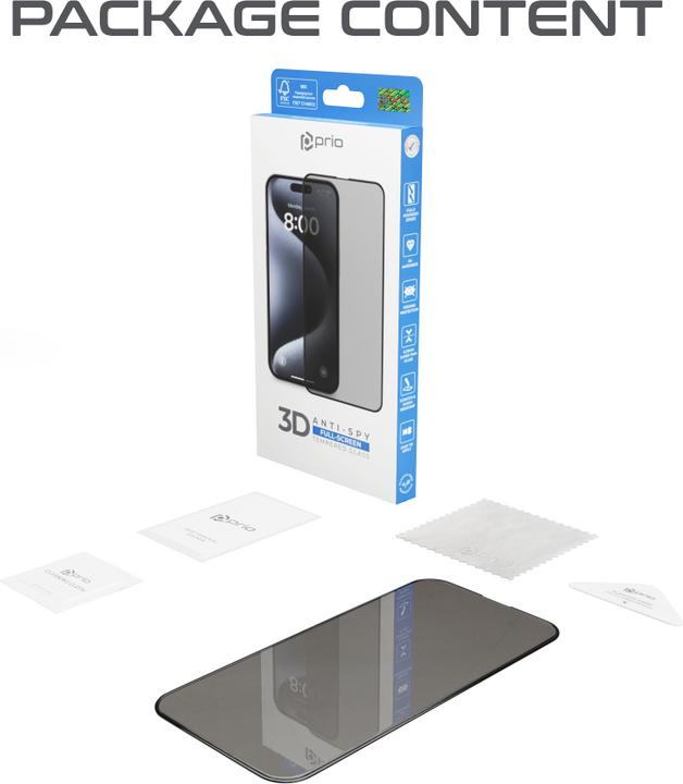 Produktbild prio Panzerfolie Blickschutz für iPhone 16 15 schwarz PSG-1656 (1 Stück, Apple iPhone 15, Apple iPhone 16)